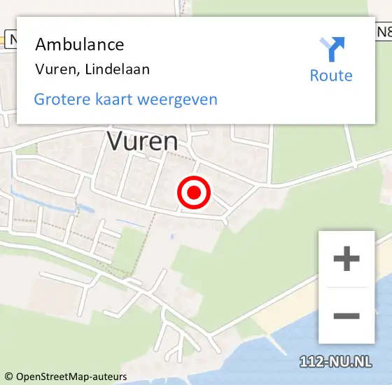 Locatie op kaart van de 112 melding: Ambulance Vuren, Lindelaan op 2 juni 2015 15:16