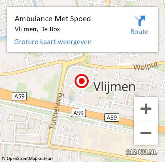 Locatie op kaart van de 112 melding: Ambulance Met Spoed Naar Vlijmen, De Box op 2 juni 2015 17:23