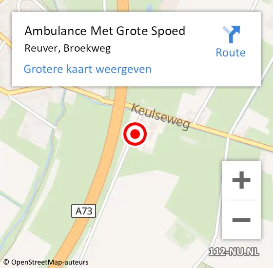 Locatie op kaart van de 112 melding: Ambulance Met Grote Spoed Naar Reuver, Broekweg op 2 juni 2015 18:36