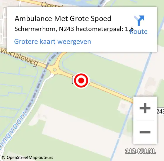 Locatie op kaart van de 112 melding: Ambulance Met Grote Spoed Naar Schermerhorn, N243 hectometerpaal: 1,5 op 2 juni 2015 18:59