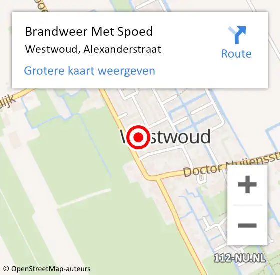 Locatie op kaart van de 112 melding: Brandweer Met Spoed Naar Westwoud, Alexanderstraat op 2 juni 2015 19:10