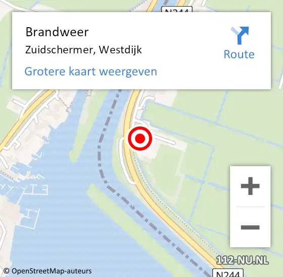 Locatie op kaart van de 112 melding: Brandweer Zuidschermer, Westdijk op 2 juni 2015 20:08