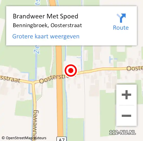 Locatie op kaart van de 112 melding: Brandweer Met Spoed Naar Benningbroek, Oosterstraat op 2 juni 2015 20:49