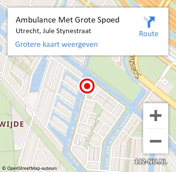 Locatie op kaart van de 112 melding: Ambulance Met Grote Spoed Naar Utrecht, Jule Stynestraat op 2 juni 2015 21:59