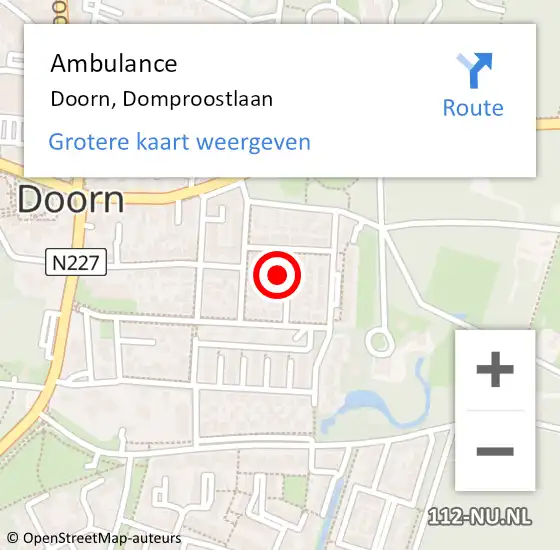 Locatie op kaart van de 112 melding: Ambulance Doorn, Domproostlaan op 3 juni 2015 01:38