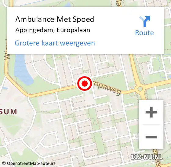 Locatie op kaart van de 112 melding: Ambulance Met Spoed Naar Appingedam, Europalaan op 3 juni 2015 10:01