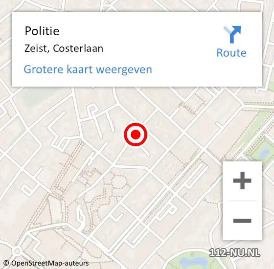 Locatie op kaart van de 112 melding: Politie Zeist, Costerlaan op 3 juni 2015 13:19