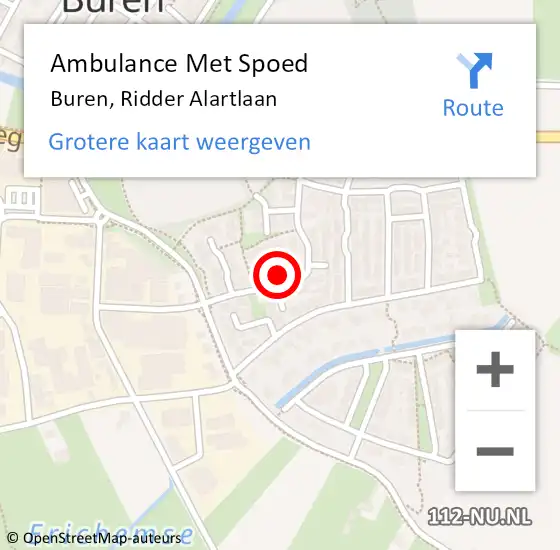 Locatie op kaart van de 112 melding: Ambulance Met Spoed Naar Buren, Ridder Alartlaan op 3 juni 2015 14:01