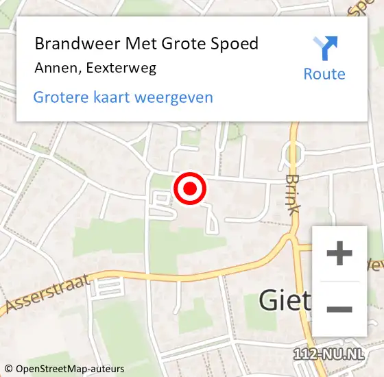 Locatie op kaart van de 112 melding: Brandweer Met Grote Spoed Naar Gieten, Eexterweg op 3 juni 2015 15:29