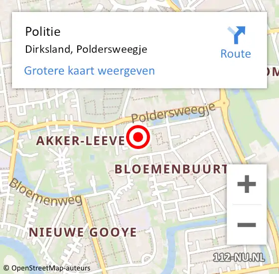 Locatie op kaart van de 112 melding: Politie Dirksland, Poldersweegje op 3 juni 2015 15:55