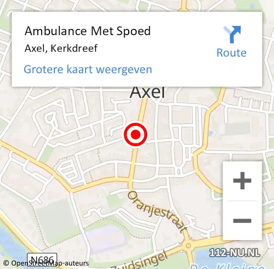 Locatie op kaart van de 112 melding: Ambulance Met Spoed Naar Axel, Kerkdreef op 3 juni 2015 19:38