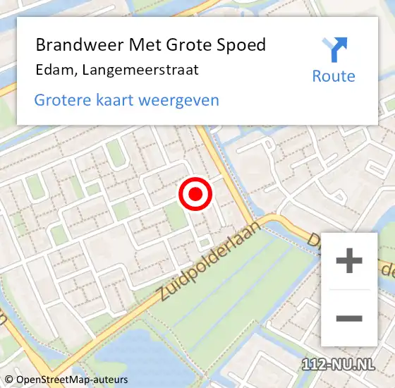 Locatie op kaart van de 112 melding: Brandweer Met Grote Spoed Naar Edam, Langemeerstraat op 3 juni 2015 22:11