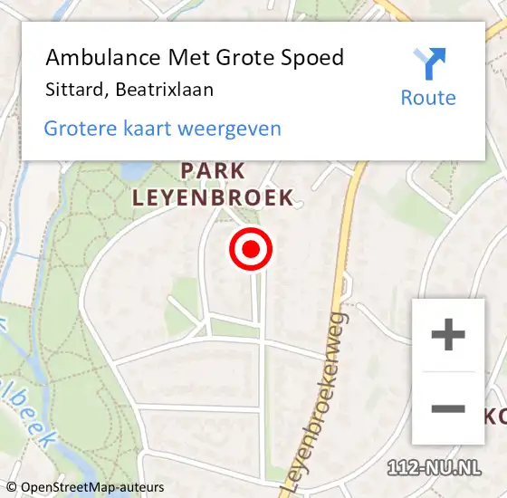 Locatie op kaart van de 112 melding: Ambulance Met Grote Spoed Naar Sittard, Beatrixlaan op 9 november 2013 18:44