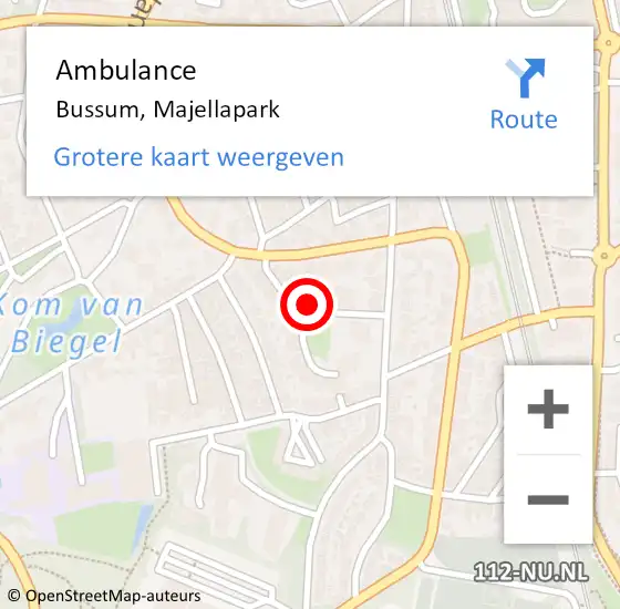 Locatie op kaart van de 112 melding: Ambulance Bussum, Majellapark op 4 juni 2015 09:28