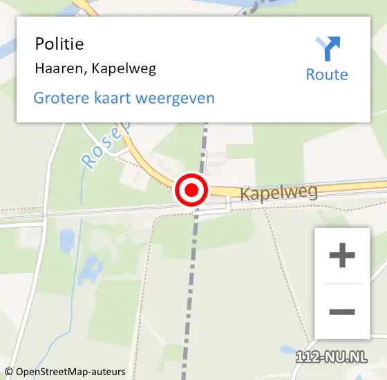 Locatie op kaart van de 112 melding: Politie Haaren, Kapelweg op 4 juni 2015 09:35