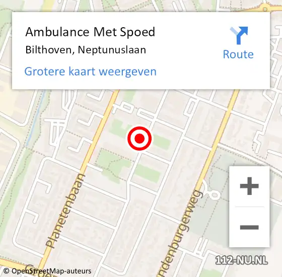 Locatie op kaart van de 112 melding: Ambulance Met Spoed Naar Bilthoven, Neptunuslaan op 4 juni 2015 10:05