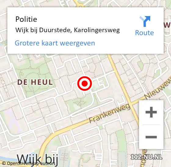 Locatie op kaart van de 112 melding: Politie Wijk bij Duurstede, Karolingersweg op 4 juni 2015 10:28