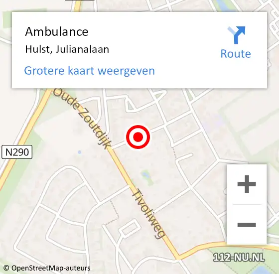 Locatie op kaart van de 112 melding: Ambulance Hulst, Julianalaan op 4 juni 2015 11:34