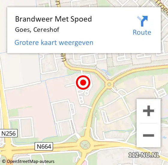 Locatie op kaart van de 112 melding: Brandweer Met Spoed Naar Goes, Cereshof op 4 juni 2015 12:22