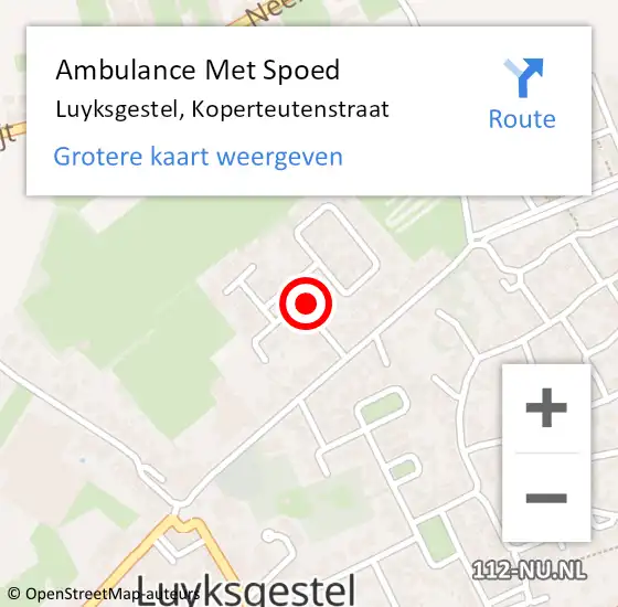 Locatie op kaart van de 112 melding: Ambulance Met Spoed Naar Luyksgestel, Koperteutenstraat op 4 juni 2015 12:49