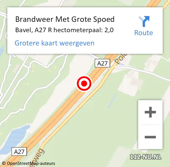 Locatie op kaart van de 112 melding: Brandweer Met Grote Spoed Naar Hoogblokland, A27 R hectometerpaal: 42,0 op 4 juni 2015 14:57