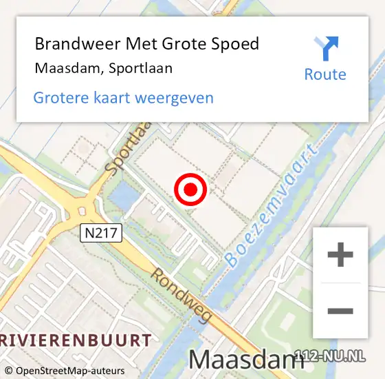 Locatie op kaart van de 112 melding: Brandweer Met Grote Spoed Naar Maasdam, Sportlaan op 4 juni 2015 15:25