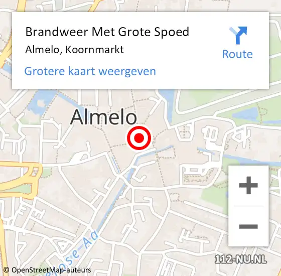 Locatie op kaart van de 112 melding: Brandweer Met Grote Spoed Naar Almelo, Koornmarkt op 4 juni 2015 15:40