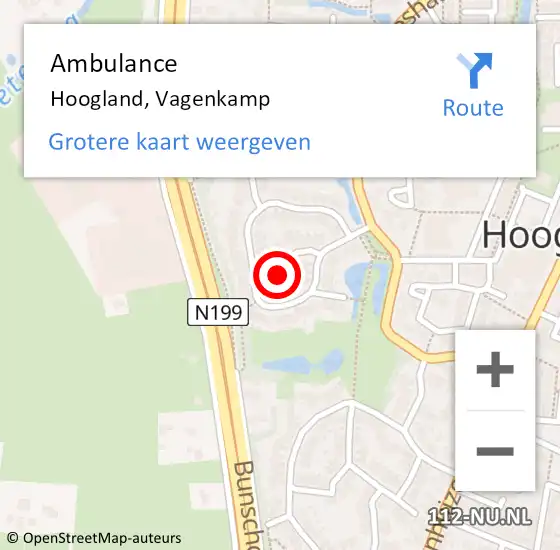 Locatie op kaart van de 112 melding: Ambulance Hoogland, Vagenkamp op 4 juni 2015 16:16