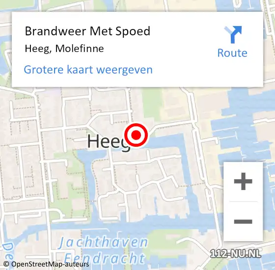 Locatie op kaart van de 112 melding: Brandweer Met Spoed Naar Heeg, Molefinne op 4 juni 2015 16:29