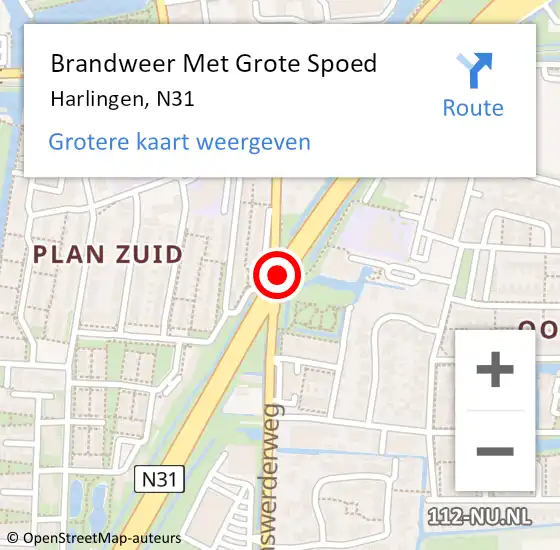 Locatie op kaart van de 112 melding: Brandweer Met Grote Spoed Naar Harlingen, N31 op 9 november 2013 20:08