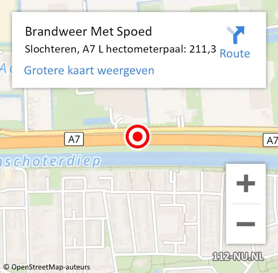 Locatie op kaart van de 112 melding: Brandweer Met Spoed Naar Slochteren, A7 L hectometerpaal: 211,3 op 4 juni 2015 16:38