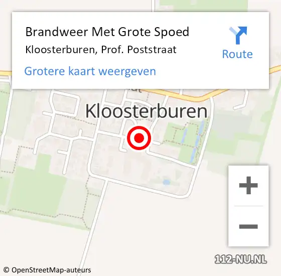 Locatie op kaart van de 112 melding: Brandweer Met Grote Spoed Naar Kloosterburen, Prof. Poststraat op 4 juni 2015 16:38