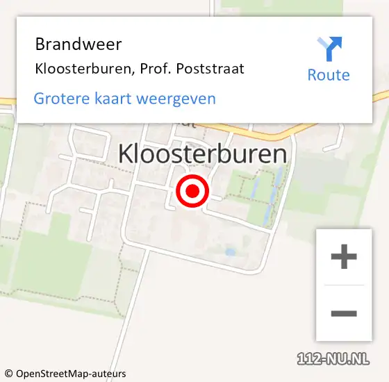 Locatie op kaart van de 112 melding: Brandweer Kloosterburen, Prof. Poststraat op 4 juni 2015 16:43