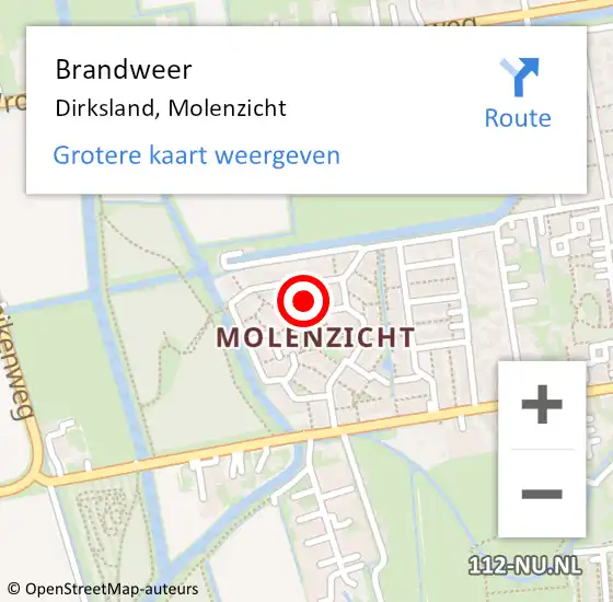 Locatie op kaart van de 112 melding: Brandweer Dirksland, Molenzicht op 4 juni 2015 16:46