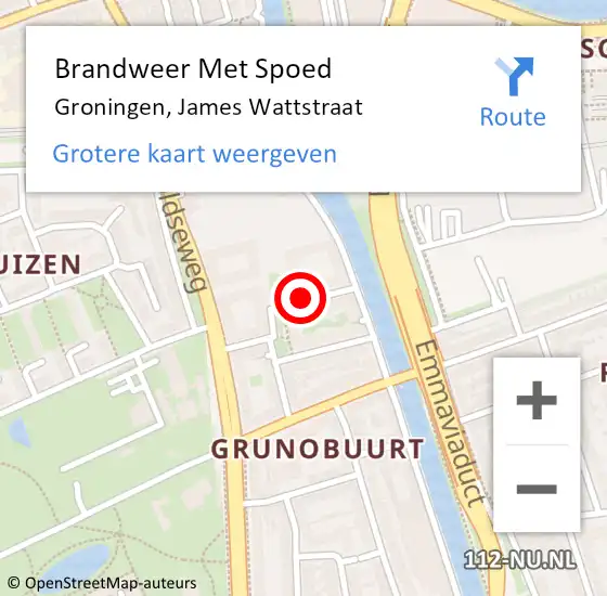 Locatie op kaart van de 112 melding: Brandweer Met Spoed Naar Groningen, James Wattstraat op 4 juni 2015 18:00