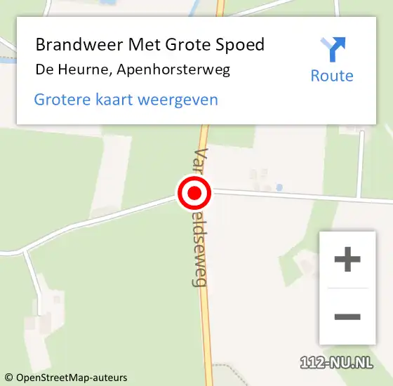 Locatie op kaart van de 112 melding: Brandweer Met Grote Spoed Naar De Heurne, Apenhorsterweg op 4 juni 2015 18:23