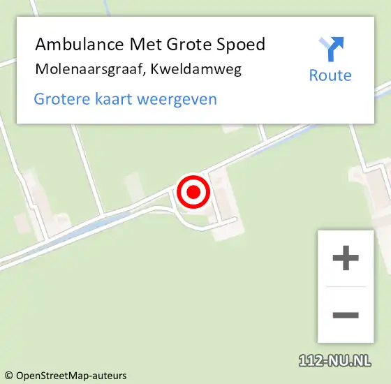 Locatie op kaart van de 112 melding: Ambulance Met Grote Spoed Naar Molenaarsgraaf, Kweldamweg op 4 juni 2015 20:31