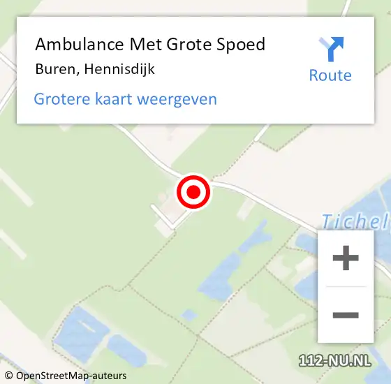 Locatie op kaart van de 112 melding: Ambulance Met Grote Spoed Naar Buren, Hennisdijk op 4 juni 2015 23:10