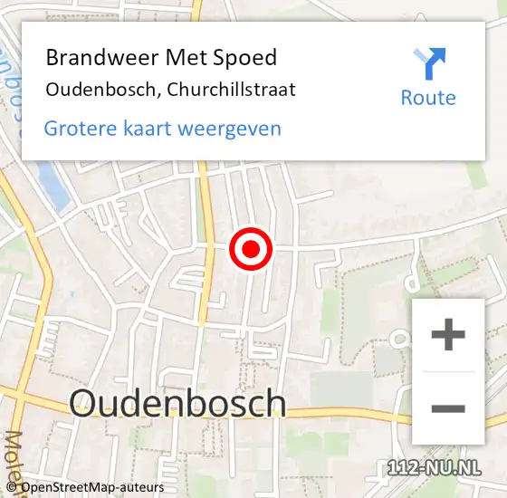 Locatie op kaart van de 112 melding: Brandweer Met Spoed Naar Oudenbosch, Churchillstraat op 5 juni 2015 00:11