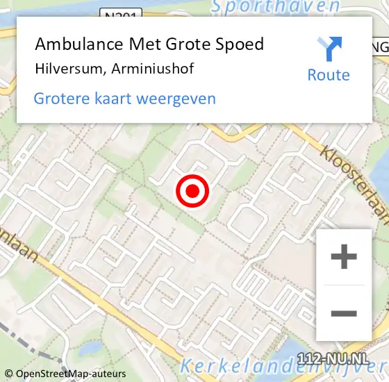 Locatie op kaart van de 112 melding: Ambulance Met Grote Spoed Naar Hilversum, Arminiushof op 5 juni 2015 01:55