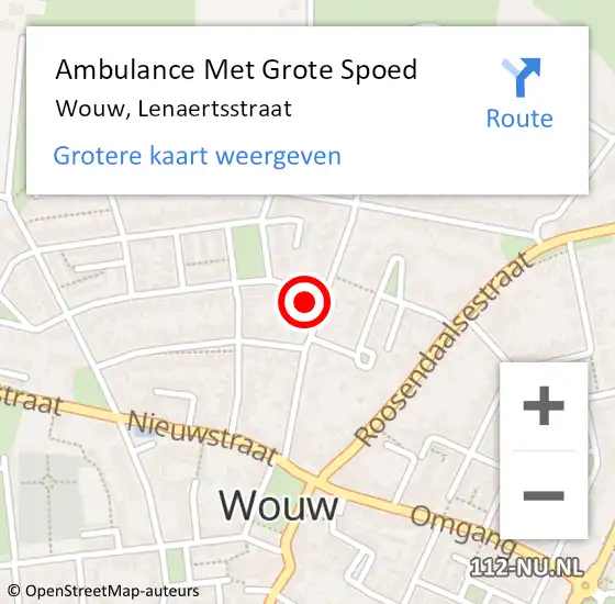 Locatie op kaart van de 112 melding: Ambulance Met Grote Spoed Naar Wouw, Lenaertsstraat op 5 juni 2015 03:24