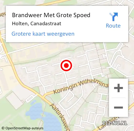 Locatie op kaart van de 112 melding: Brandweer Met Grote Spoed Naar Holten, Canadastraat op 5 juni 2015 04:00