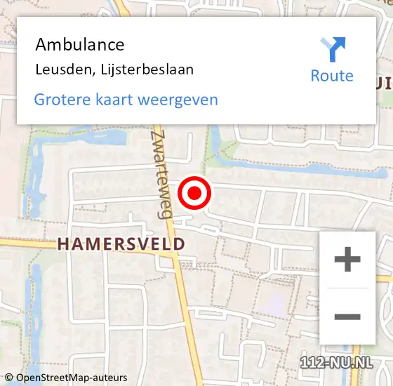 Locatie op kaart van de 112 melding: Ambulance Leusden, Lijsterbeslaan op 5 juni 2015 06:59