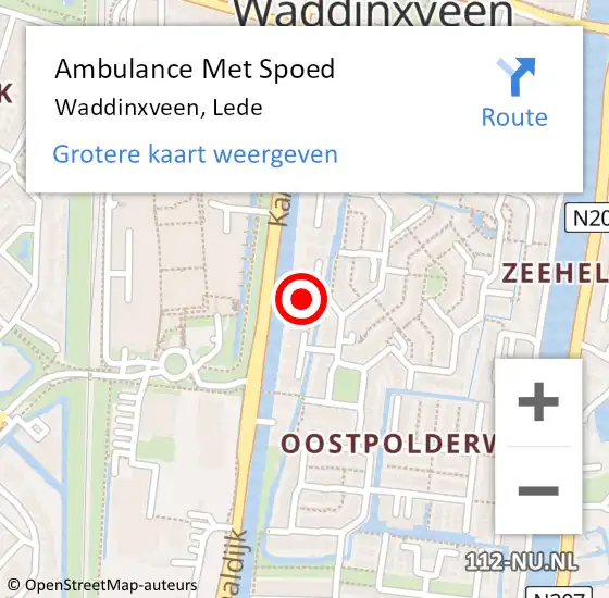 Locatie op kaart van de 112 melding: Ambulance Met Spoed Naar Waddinxveen, Lede op 5 juni 2015 07:38