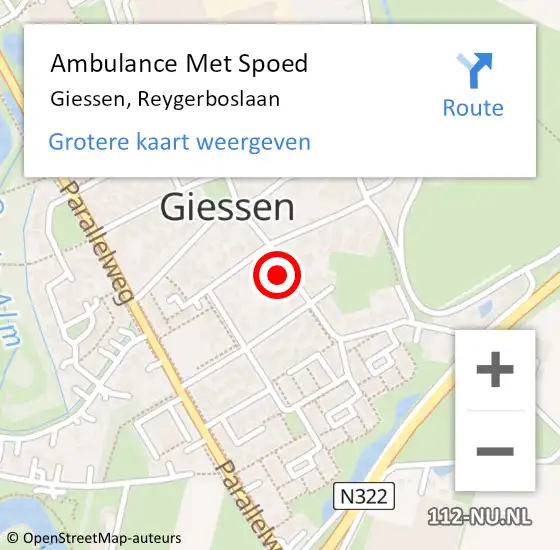 Locatie op kaart van de 112 melding: Ambulance Met Spoed Naar Giessen, Reygerboslaan op 5 juni 2015 09:39