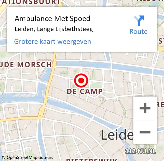 Locatie op kaart van de 112 melding: Ambulance Met Spoed Naar Leiden, Lange Lijsbethsteeg op 5 juni 2015 10:36