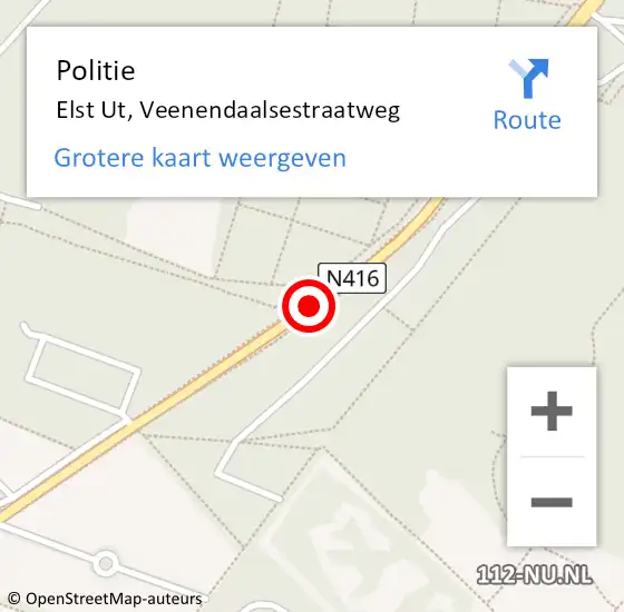 Locatie op kaart van de 112 melding: Politie Elst Ut, Veenendaalsestraatweg op 5 juni 2015 11:09