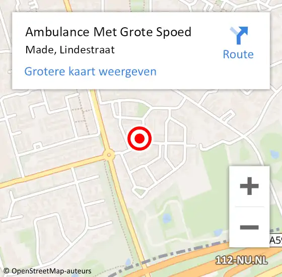 Locatie op kaart van de 112 melding: Ambulance Met Grote Spoed Naar Made, Lindestraat op 5 juni 2015 11:41