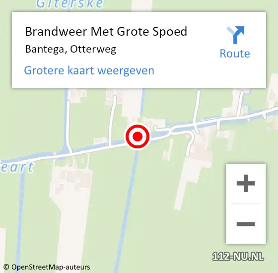 Locatie op kaart van de 112 melding: Brandweer Met Grote Spoed Naar Bantega, Otterweg op 5 juni 2015 13:24