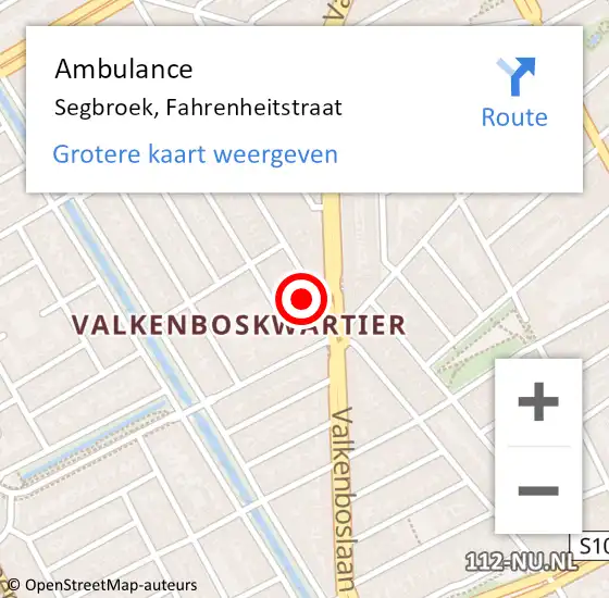 Locatie op kaart van de 112 melding: Ambulance Segbroek, Fahrenheitstraat op 9 november 2013 22:03